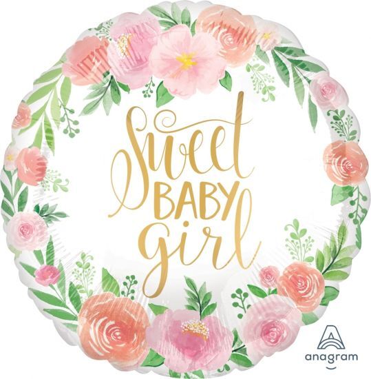 Sweet Baby Girl Foil Balloon 43cm – Pink baby shower balloon for newborn gifts & gender reveals