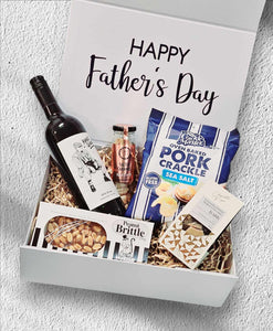 Father's Day Box 1: A premium gift set designed to indulge the special man in your life. Includes Handshake Red Wine from Margaret River, salted caramel boiled lollies, sea salt pork crackle, Morish Nute peanut brittle, and caramel chocolate bark—perfect for a sophisticated and indulgent Father’s Day celebration.