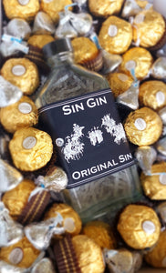 Chocolates & Spirits Gift Box: Celebrate someone special with a perfect pairing of 200ml Sin Gin Original Sin, 15 Ferrero Rocher chocolates, and Hershey's Kisses. Includes a complimentary personalized message for a thoughtful touch.